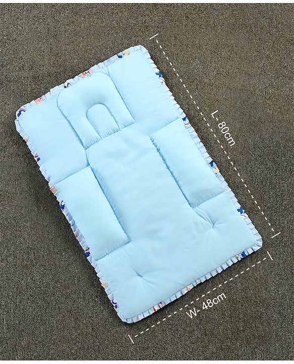 Babyhug 100% Cotton Fix Pillow Mat With Penguin Print - Blue| Soft & Comfortable| Light Weight & Travel Friendly| Foldable| New Born Gifting Option| Boys & Girls| Use on Floor Cribs Cots or Cradle