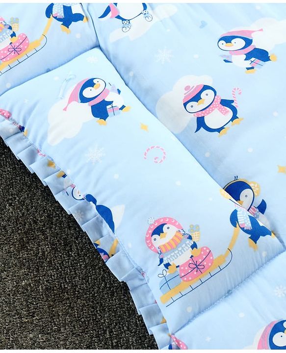 Babyhug 100% Cotton Fix Pillow Mat With Penguin Print - Blue| Soft & Comfortable| Light Weight & Travel Friendly| Foldable| New Born Gifting Option| Boys & Girls| Use on Floor Cribs Cots or Cradle