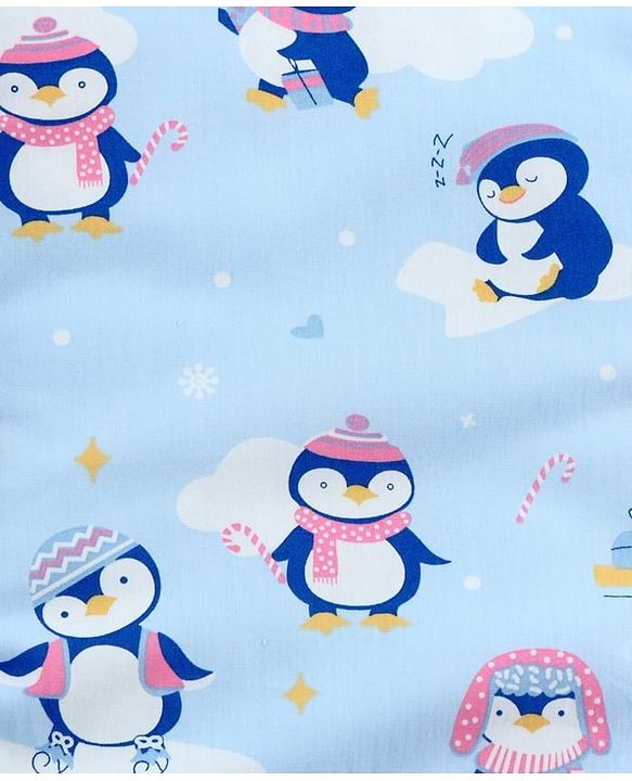 Babyhug 100% Cotton Fix Pillow Mat With Penguin Print - Blue| Soft & Comfortable| Light Weight & Travel Friendly| Foldable| New Born Gifting Option| Boys & Girls| Use on Floor Cribs Cots or Cradle
