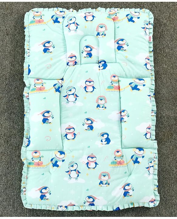 Babyhug 100% Cotton Fix Pillow Mat With Penguin Print - Blue| Soft & Comfortable| Light Weight & Travel Friendly| Foldable| New Born Gifting Option| Boys & Girls| Use on Floor Cribs Cots or Cradle