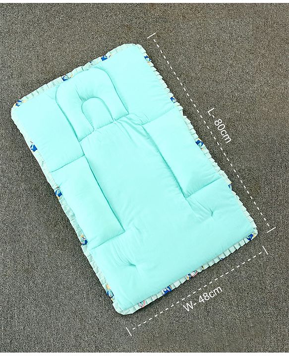 Babyhug 100% Cotton Fix Pillow Mat With Penguin Print - Blue| Soft & Comfortable| Light Weight & Travel Friendly| Foldable| New Born Gifting Option| Boys & Girls| Use on Floor Cribs Cots or Cradle