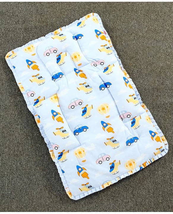 Babyhug 100% Cotton Fix Pillow Mat With Penguin Print - Blue| Soft & Comfortable| Light Weight & Travel Friendly| Foldable| New Born Gifting Option| Boys & Girls| Use on Floor Cribs Cots or Cradle