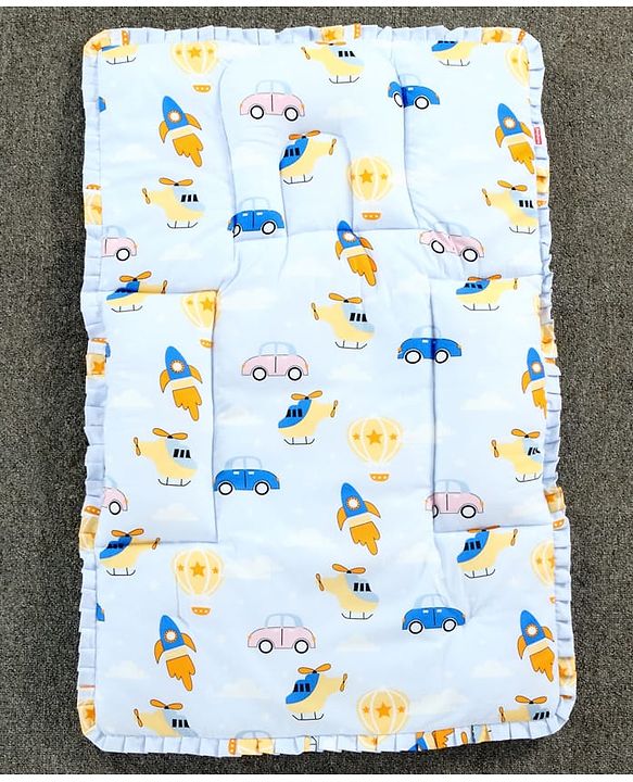 Babyhug 100% Cotton Fix Pillow Mat With Penguin Print - Blue| Soft & Comfortable| Light Weight & Travel Friendly| Foldable| New Born Gifting Option| Boys & Girls| Use on Floor Cribs Cots or Cradle