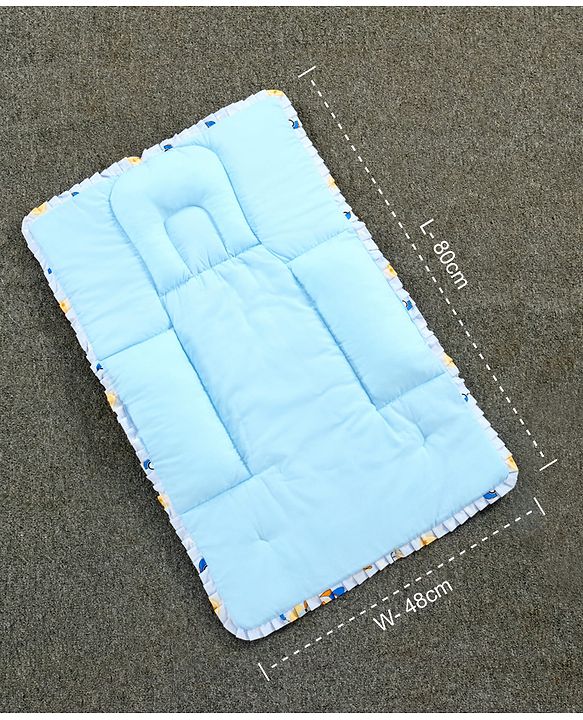 Babyhug 100% Cotton Fix Pillow Mat With Penguin Print - Blue| Soft & Comfortable| Light Weight & Travel Friendly| Foldable| New Born Gifting Option| Boys & Girls| Use on Floor Cribs Cots or Cradle