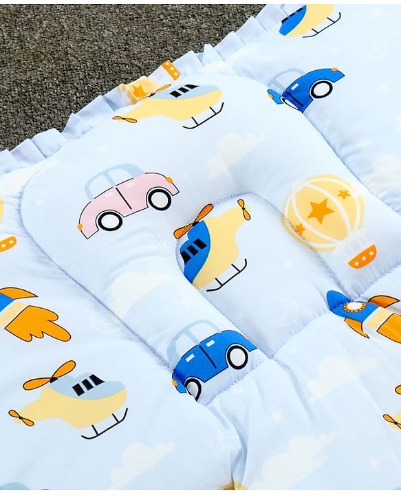 Babyhug 100% Cotton Fix Pillow Mat With Penguin Print - Blue| Soft & Comfortable| Light Weight & Travel Friendly| Foldable| New Born Gifting Option| Boys & Girls| Use on Floor Cribs Cots or Cradle