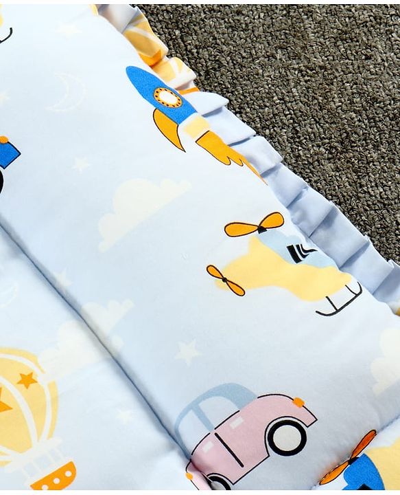 Babyhug 100% Cotton Fix Pillow Mat With Penguin Print - Blue| Soft & Comfortable| Light Weight & Travel Friendly| Foldable| New Born Gifting Option| Boys & Girls| Use on Floor Cribs Cots or Cradle