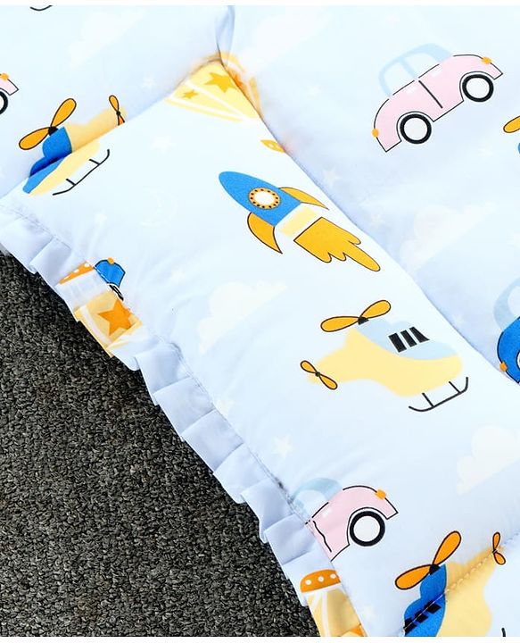 Babyhug 100% Cotton Fix Pillow Mat With Penguin Print - Blue| Soft & Comfortable| Light Weight & Travel Friendly| Foldable| New Born Gifting Option| Boys & Girls| Use on Floor Cribs Cots or Cradle