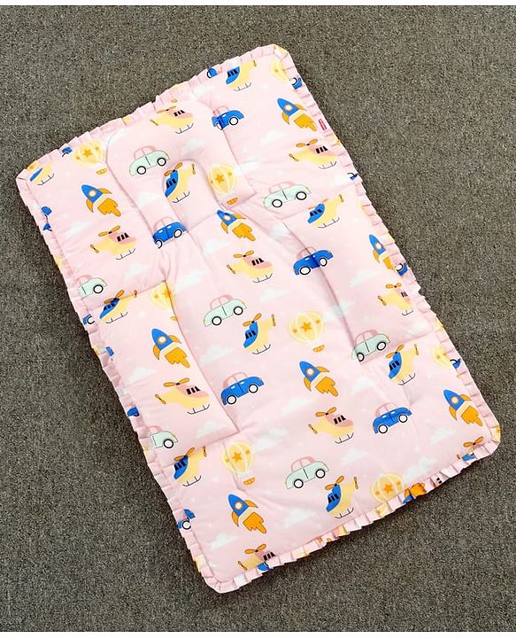 Babyhug 100% Cotton Fix Pillow Mat With Penguin Print - Blue| Soft & Comfortable| Light Weight & Travel Friendly| Foldable| New Born Gifting Option| Boys & Girls| Use on Floor Cribs Cots or Cradle