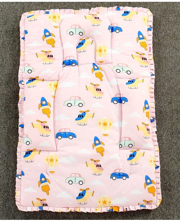 Babyhug 100% Cotton Fix Pillow Mat With Penguin Print - Blue| Soft & Comfortable| Light Weight & Travel Friendly| Foldable| New Born Gifting Option| Boys & Girls| Use on Floor Cribs Cots or Cradle