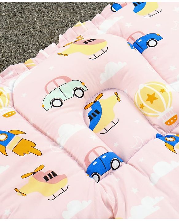 Babyhug 100% Cotton Fix Pillow Mat With Penguin Print - Blue| Soft & Comfortable| Light Weight & Travel Friendly| Foldable| New Born Gifting Option| Boys & Girls| Use on Floor Cribs Cots or Cradle