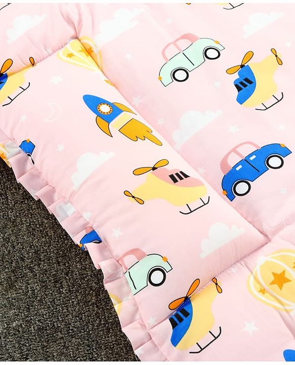 Babyhug 100% Cotton Fix Pillow Mat With Penguin Print - Blue| Soft & Comfortable| Light Weight & Travel Friendly| Foldable| New Born Gifting Option| Boys & Girls| Use on Floor Cribs Cots or Cradle