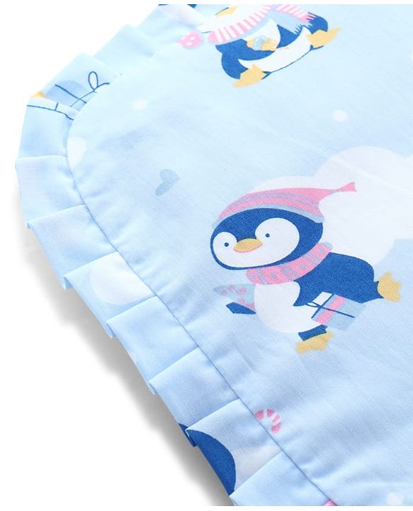 Babyhug Head Shaping Mustard Seed Pillow Penguin Print - Blue| 1 Kg Natural Rai| Cotton Removable Cover| Natural Warming Property|Prevents Cold & Flat Head Syndrome| NewBorn Neck & Shoulder Support