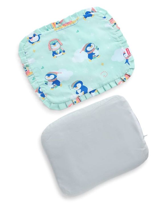 Babyhug Head Shaping Mustard Seed Pillow Penguin Print - Blue| 1 Kg Natural Rai| Cotton Removable Cover| Natural Warming Property|Prevents Cold & Flat Head Syndrome| NewBorn Neck & Shoulder Support