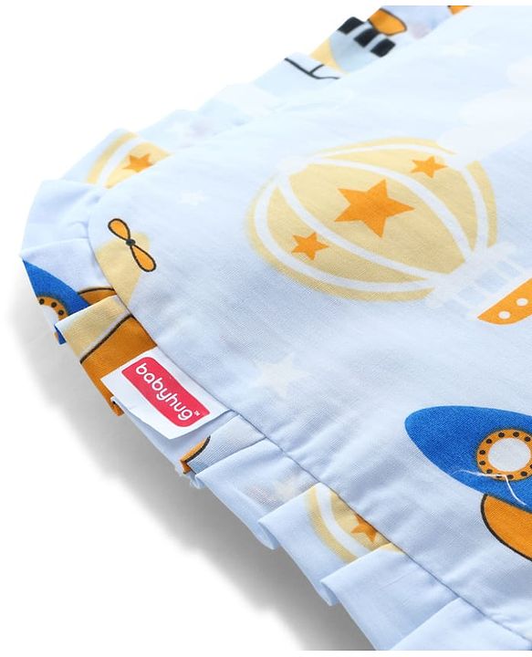 Babyhug Head Shaping Mustard Seed Pillow Penguin Print - Blue| 1 Kg Natural Rai| Cotton Removable Cover| Natural Warming Property|Prevents Cold & Flat Head Syndrome| NewBorn Neck & Shoulder Support