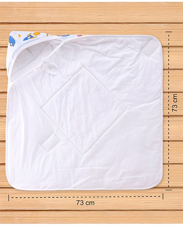 Babyhug 100% Cotton Hooded Quilted Wrapper Penguin Print - Blue| Travel Friendly| Washable and Easy to Maintain| Breathable Fabric| Velcro Closure| Warm and Cozy| New Born Gifting Option