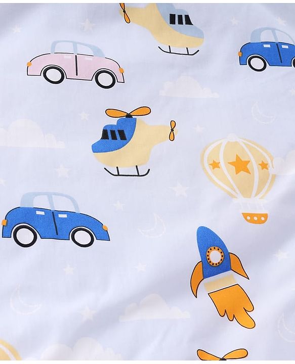 Babyhug 100% Cotton Hooded Quilted Wrapper Penguin Print - Blue| Travel Friendly| Washable and Easy to Maintain| Breathable Fabric| Velcro Closure| Warm and Cozy| New Born Gifting Option