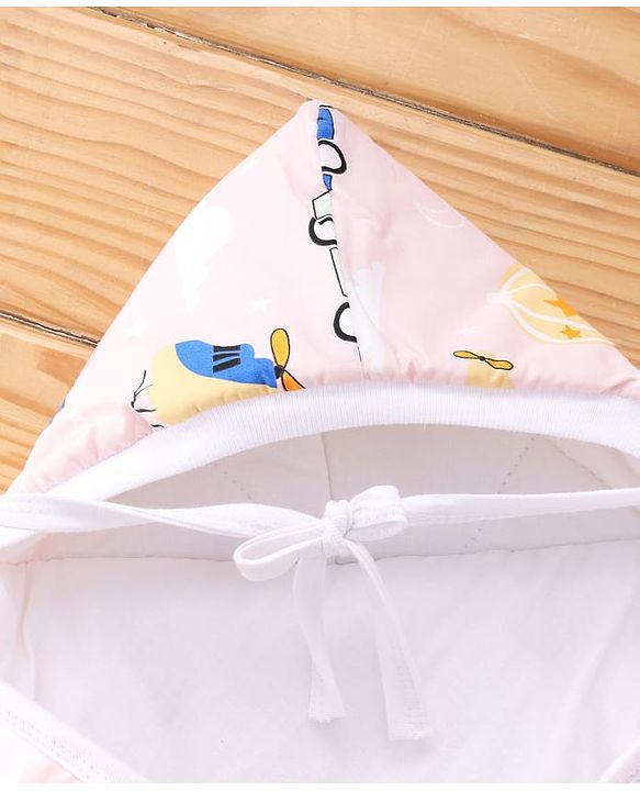 Babyhug 100% Cotton Hooded Quilted Wrapper Penguin Print - Blue| Travel Friendly| Washable and Easy to Maintain| Breathable Fabric| Velcro Closure| Warm and Cozy| New Born Gifting Option