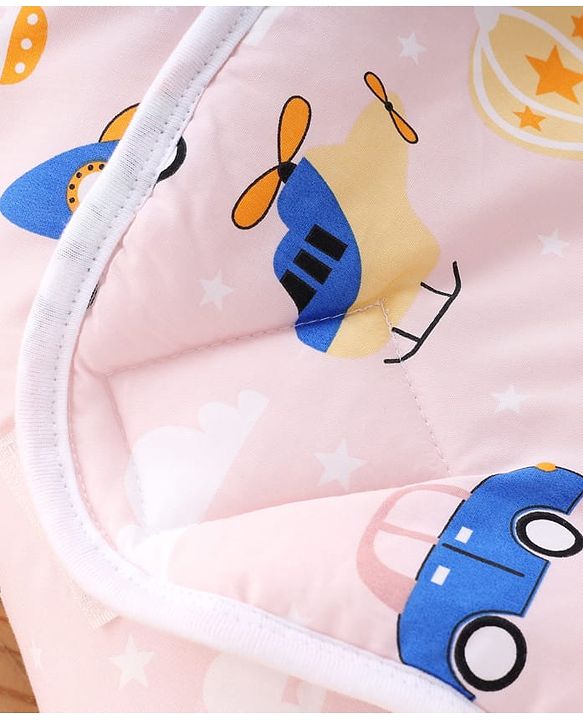 Babyhug 100% Cotton Hooded Quilted Wrapper Penguin Print - Blue| Travel Friendly| Washable and Easy to Maintain| Breathable Fabric| Velcro Closure| Warm and Cozy| New Born Gifting Option