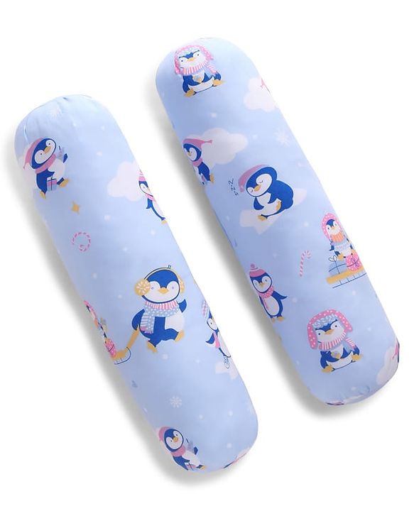Babyhug Bolsters Penguin Print Set of 2 - Blue| 100% Cotton Outer Cover| Soft Poly Filling| Safe Sleep| Girls and Boys| Protection from Crib Railing| New Born Gifting Option