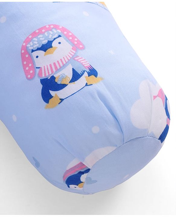 Babyhug Bolsters Penguin Print Set of 2 - Blue| 100% Cotton Outer Cover| Soft Poly Filling| Safe Sleep| Girls and Boys| Protection from Crib Railing| New Born Gifting Option