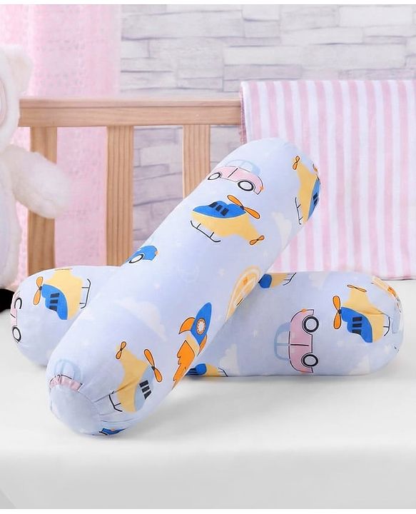 Babyhug Bolsters Penguin Print Set of 2 - Blue| 100% Cotton Outer Cover| Soft Poly Filling| Safe Sleep| Girls and Boys| Protection from Crib Railing| New Born Gifting Option
