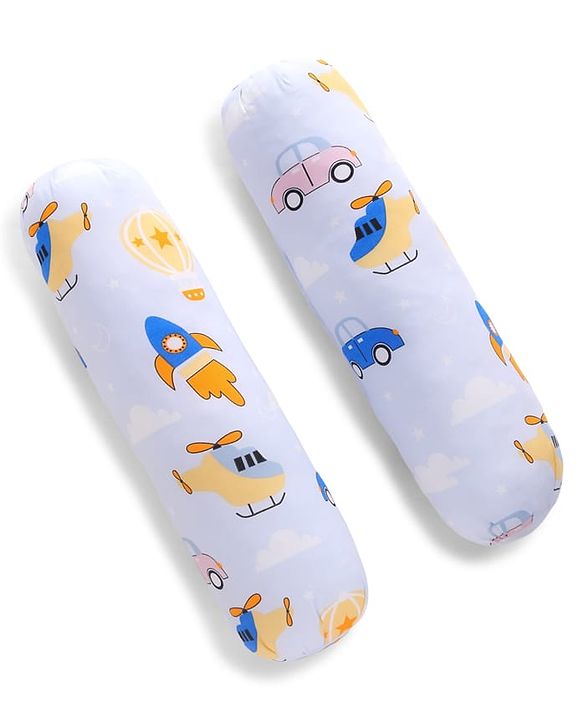Babyhug Bolsters Penguin Print Set of 2 - Blue| 100% Cotton Outer Cover| Soft Poly Filling| Safe Sleep| Girls and Boys| Protection from Crib Railing| New Born Gifting Option