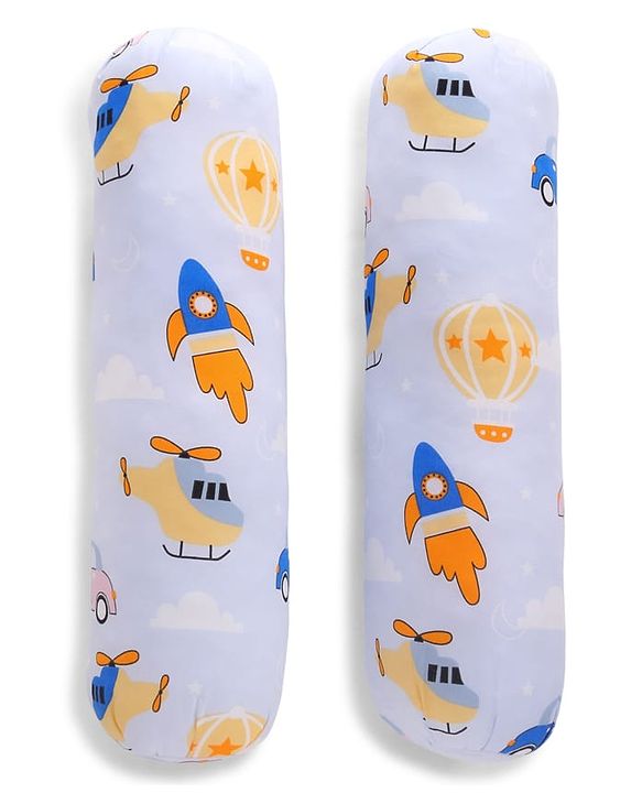 Babyhug Bolsters Penguin Print Set of 2 - Blue| 100% Cotton Outer Cover| Soft Poly Filling| Safe Sleep| Girls and Boys| Protection from Crib Railing| New Born Gifting Option
