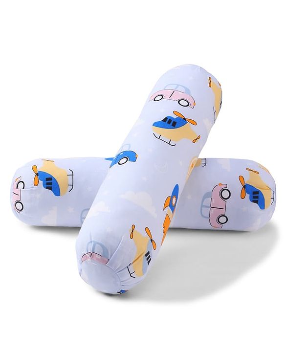 Babyhug Bolsters Penguin Print Set of 2 - Blue| 100% Cotton Outer Cover| Soft Poly Filling| Safe Sleep| Girls and Boys| Protection from Crib Railing| New Born Gifting Option