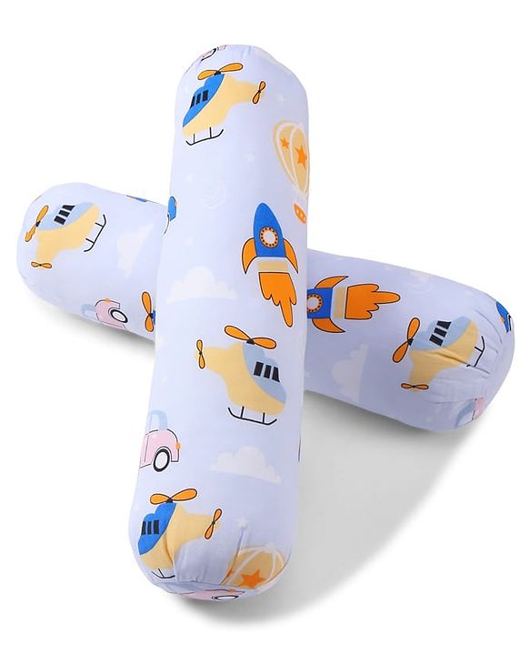 Babyhug Bolsters Penguin Print Set of 2 - Blue| 100% Cotton Outer Cover| Soft Poly Filling| Safe Sleep| Girls and Boys| Protection from Crib Railing| New Born Gifting Option