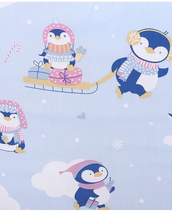 Babyhug 100% Cotton Cot Bumper Penguin Print - Blue| Soft Protective Padding| Breathable & Comfortable| Washable| Easy to Assemble| Compact Folding for Storage| Prevents Bumping into Crib Sides