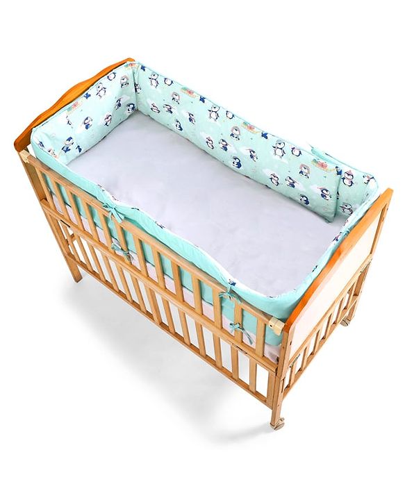 Babyhug 100% Cotton Cot Bumper Penguin Print - Blue| Soft Protective Padding| Breathable & Comfortable| Washable| Easy to Assemble| Compact Folding for Storage| Prevents Bumping into Crib Sides