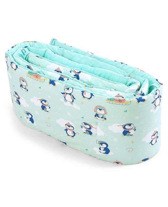 Babyhug 100% Cotton Cot Bumper Penguin Print - Blue| Soft Protective Padding| Breathable & Comfortable| Washable| Easy to Assemble| Compact Folding for Storage| Prevents Bumping into Crib Sides