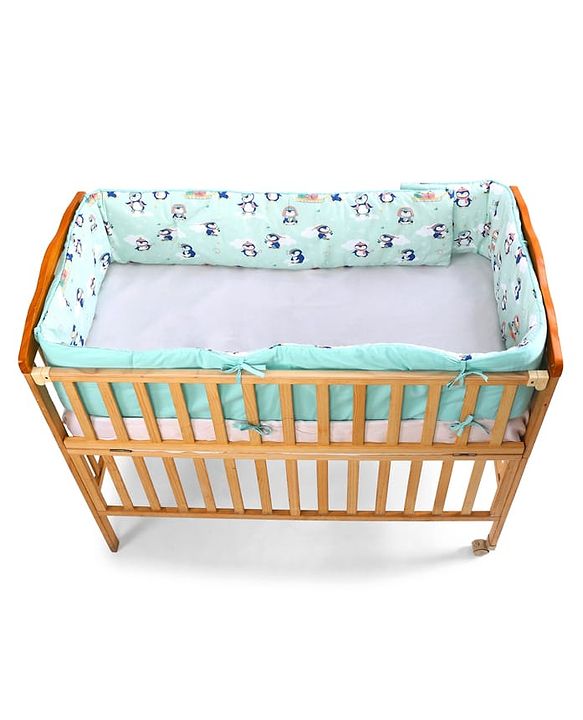 Babyhug 100% Cotton Cot Bumper Penguin Print - Blue| Soft Protective Padding| Breathable & Comfortable| Washable| Easy to Assemble| Compact Folding for Storage| Prevents Bumping into Crib Sides