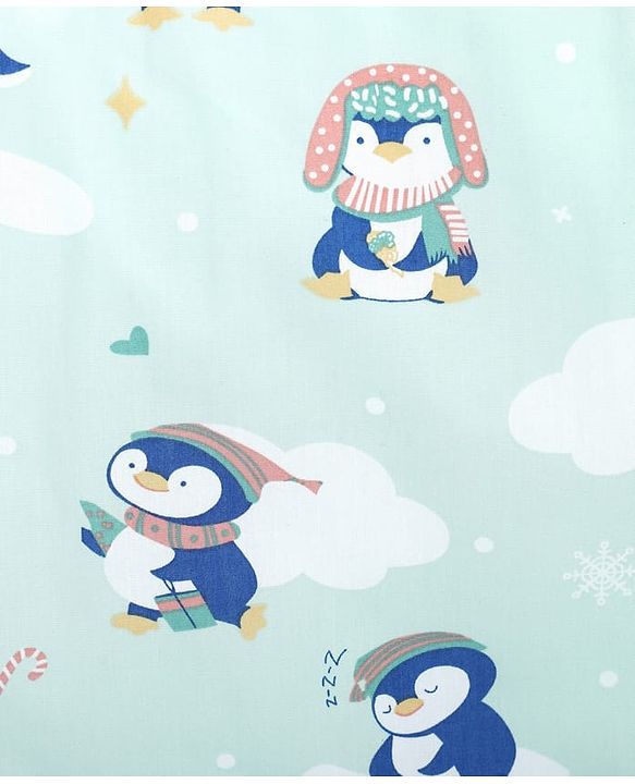 Babyhug 100% Cotton Cot Bumper Penguin Print - Blue| Soft Protective Padding| Breathable & Comfortable| Washable| Easy to Assemble| Compact Folding for Storage| Prevents Bumping into Crib Sides