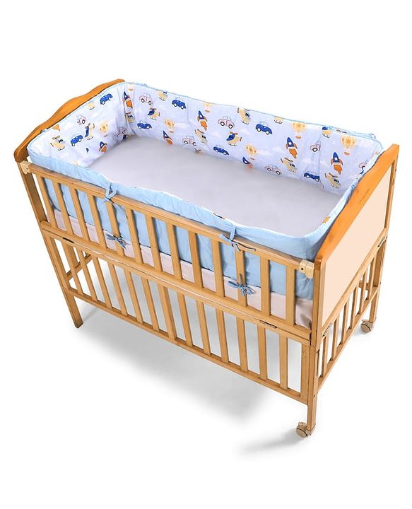 Babyhug 100% Cotton Cot Bumper Penguin Print - Blue| Soft Protective Padding| Breathable & Comfortable| Washable| Easy to Assemble| Compact Folding for Storage| Prevents Bumping into Crib Sides