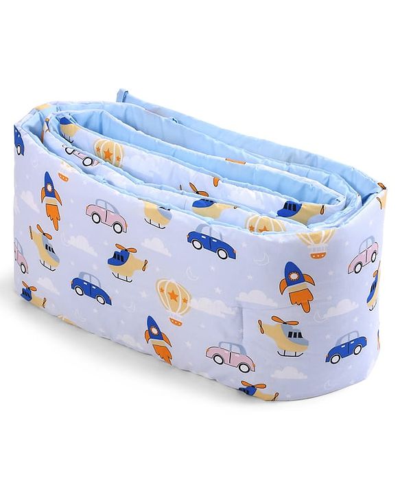 Babyhug 100% Cotton Cot Bumper Penguin Print - Blue| Soft Protective Padding| Breathable & Comfortable| Washable| Easy to Assemble| Compact Folding for Storage| Prevents Bumping into Crib Sides