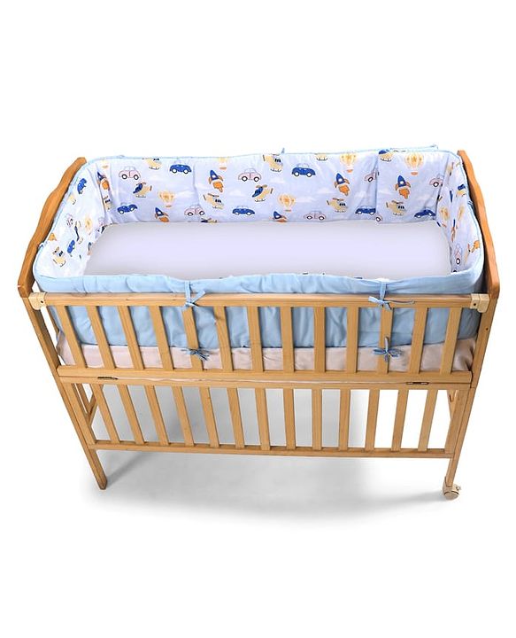 Babyhug 100% Cotton Cot Bumper Penguin Print - Blue| Soft Protective Padding| Breathable & Comfortable| Washable| Easy to Assemble| Compact Folding for Storage| Prevents Bumping into Crib Sides
