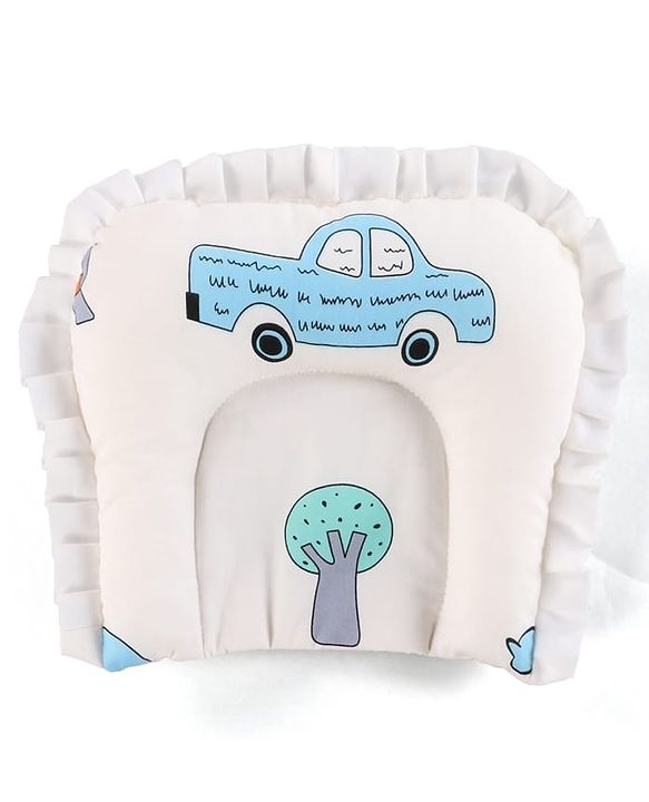 Babyhug 100% Cotton Gadda Bedding Set Cute Car Print - White| Soft & Breathable Cotton Shell| Mattress with Pillow & 2 Bolsters| Gentle Cushioned Support| Gifting Option for 0 to 12 Months