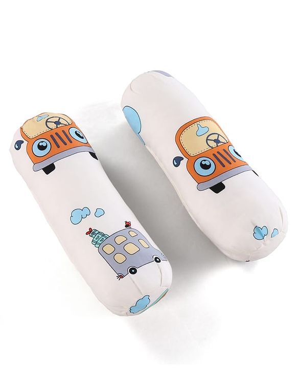 Babyhug 100% Cotton Gadda Bedding Set Cute Car Print - White| Soft & Breathable Cotton Shell| Mattress with Pillow & 2 Bolsters| Gentle Cushioned Support| Gifting Option for 0 to 12 Months