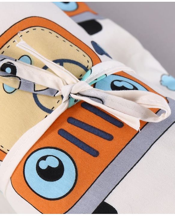 Babyhug 100% Cotton Gadda Bedding Set Cute Car Print - White| Soft & Breathable Cotton Shell| Mattress with Pillow & 2 Bolsters| Gentle Cushioned Support| Gifting Option for 0 to 12 Months
