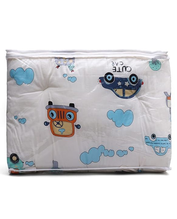 Babyhug 100% Cotton Gadda Bedding Set Cute Car Print - White| Soft & Breathable Cotton Shell| Mattress with Pillow & 2 Bolsters| Gentle Cushioned Support| Gifting Option for 0 to 12 Months