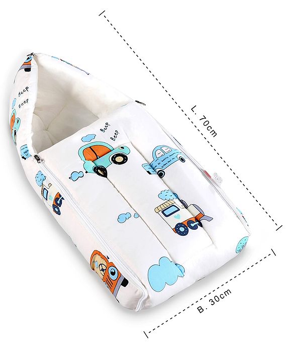 Babyhug 100% Cotton Baby Sleeping Bag with Hood Transport Print - Beige| Use as Carry Nest, Mattress or Sleeping Bag| Newborn to Toddler Boys & Girls| Newborn Gifting| Warm & Cozy| Travel Friendly