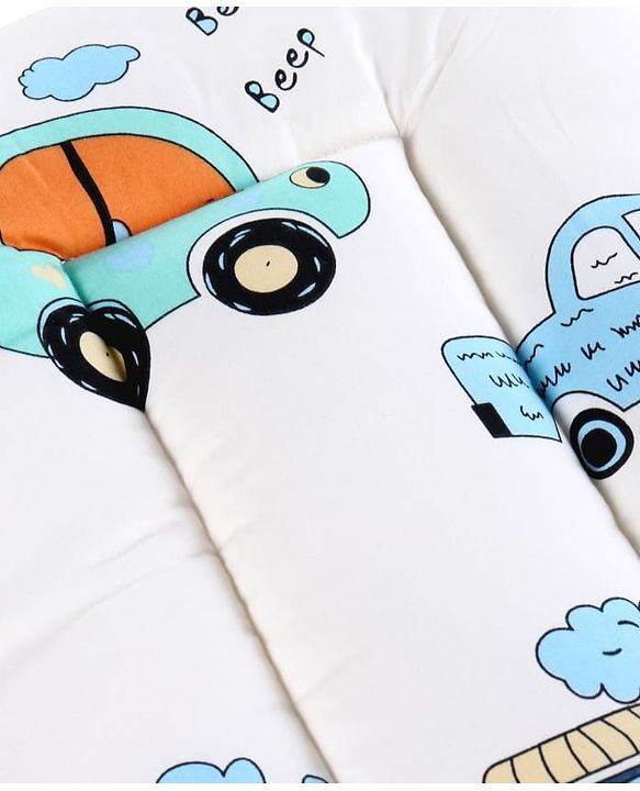 Babyhug 100% Cotton Baby Sleeping Bag with Hood Transport Print - Beige| Use as Carry Nest, Mattress or Sleeping Bag| Newborn to Toddler Boys & Girls| Newborn Gifting| Warm & Cozy| Travel Friendly
