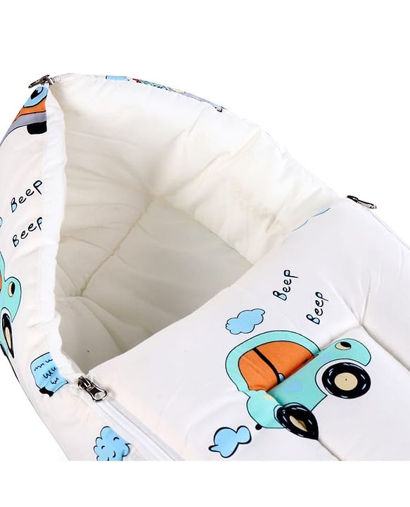 Babyhug 100% Cotton Baby Sleeping Bag with Hood Transport Print - Beige| Use as Carry Nest, Mattress or Sleeping Bag| Newborn to Toddler Boys & Girls| Newborn Gifting| Warm & Cozy| Travel Friendly