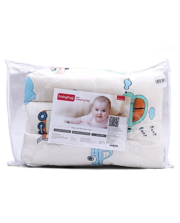 Babyhug 100% Cotton Baby Sleeping Bag with Hood Transport Print - Beige| Use as Carry Nest, Mattress or Sleeping Bag| Newborn to Toddler Boys & Girls| Newborn Gifting| Warm & Cozy| Travel Friendly