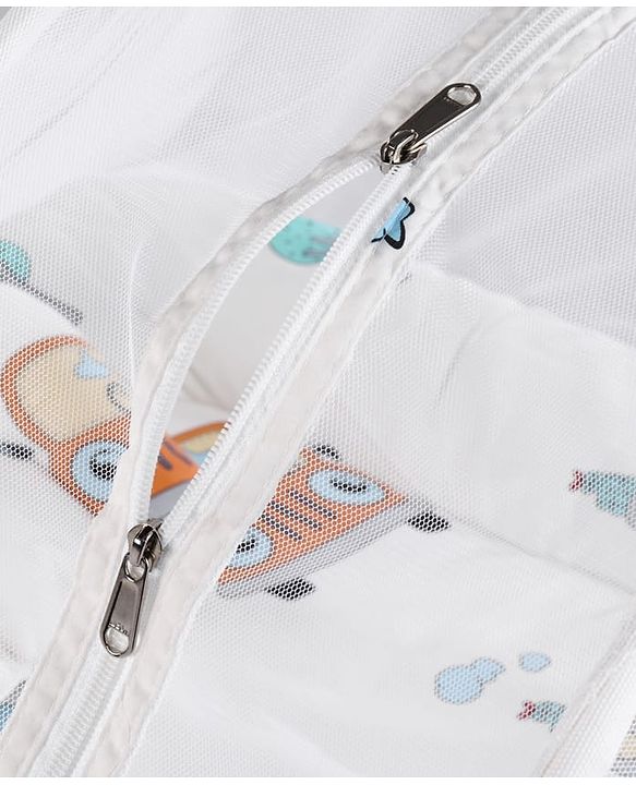 Babyhug 100% Cotton Baby Mattress with Mosquito Net Transport Print - Beige| Soft and Comfortable| Easy Access| Foldable & Travel Friendly| Newborn Gifting Option| Use on Floor Cribs Cots or Cradle