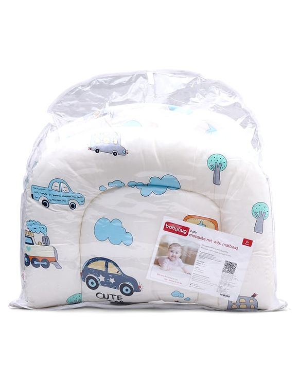 Babyhug 100% Cotton Baby Mattress with Mosquito Net Transport Print - Beige| Soft and Comfortable| Easy Access| Foldable & Travel Friendly| Newborn Gifting Option| Use on Floor Cribs Cots or Cradle