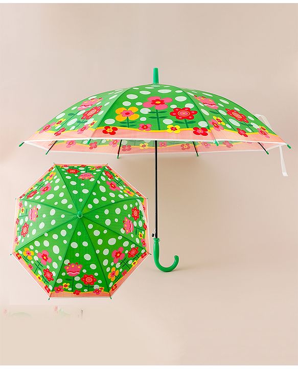 Babyhug Free Size Floral & Polka Dots Printed Umbrella - Green