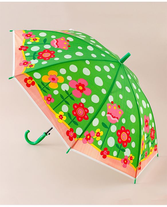 Babyhug Free Size Floral & Polka Dots Printed Umbrella - Green