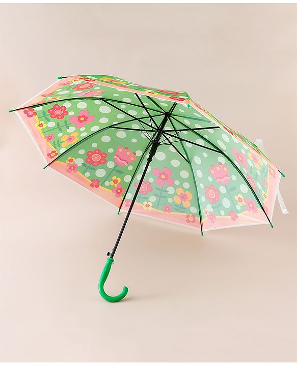 Babyhug Free Size Floral & Polka Dots Printed Umbrella - Green